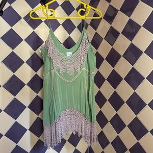 sass & bide Green Crochet-Trim Silk Camisole